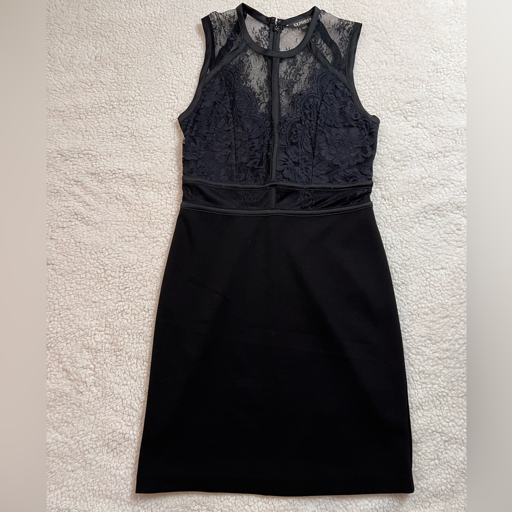 Express black lace top multi-media cocktail dress